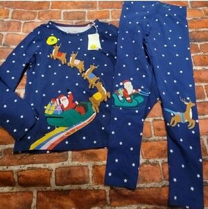 Mini Boden Girls Christmas Set Santa Reindeer Sled Sz 7/8 7 8 Nwt Shirt Glows